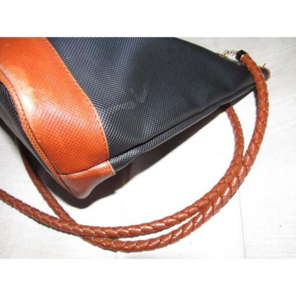 Bottega Veneta Vintage Black Satchel Coated Canvas And Brown Braid - Picture 8 of 12